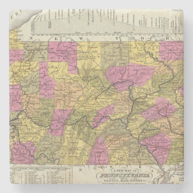 Posavasos De Piedra Nuevo mapa de Pennsylvania 2 (Anverso)