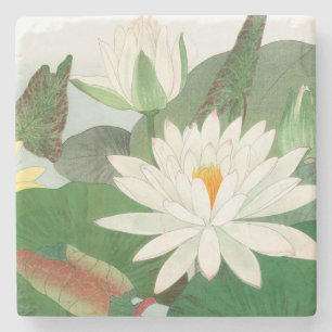 Posavasos De Piedra Nymphaea lotus, grabado en madera japonés, 1917