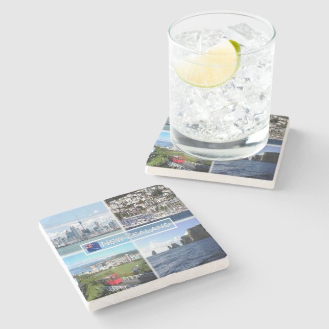 Posavasos De Piedra NZ Auckland Skyline - panorama de Wellington - (Lateral)