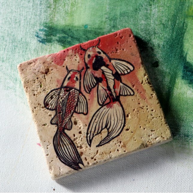 Posavasos De Piedra Obras de arte de peces de Koi Pond (Subido por el creador)