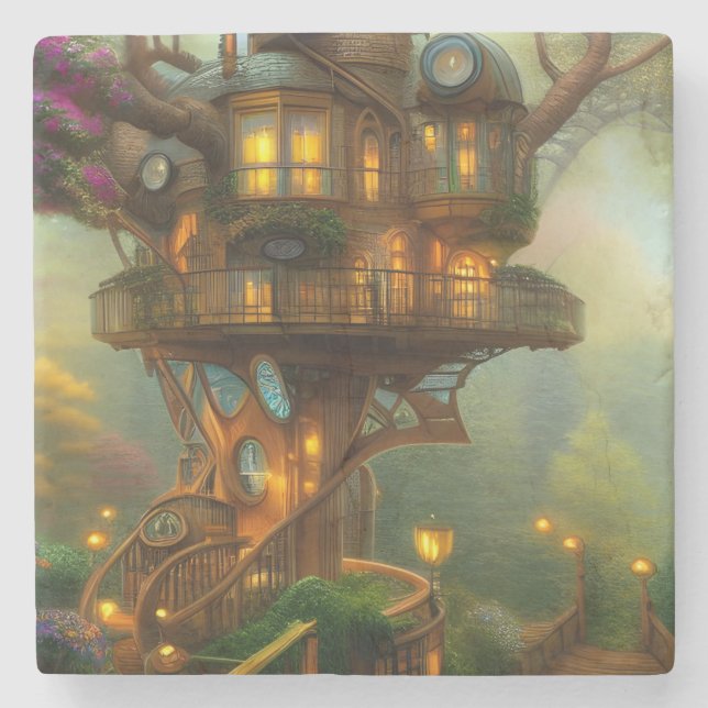 Posavasos De Piedra Observatorio Steampunk Treehouse (Anverso)