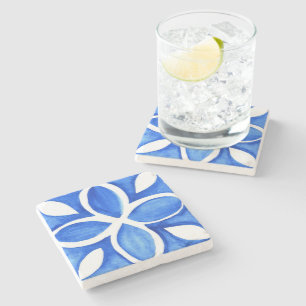 Posavasos De Piedra Ocean Bloom Portuguese Minimal Blue and White
