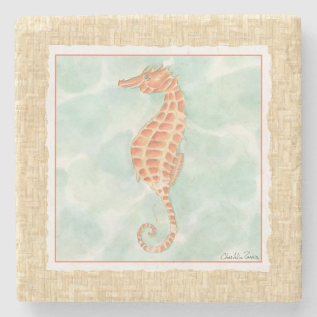 Posavasos De Piedra Ocean Naranja Seahorse (Anverso)