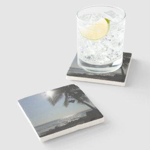Posavasos De Piedra Océano palmar iluminado por el sol