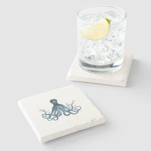 Posavasos De Piedra Octopus kraken playa marina costera océano azul