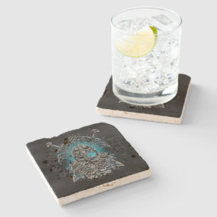 Posavasos De Piedra Odin Cuervos y Espadas Ojo Luminoso Azul dios nórd