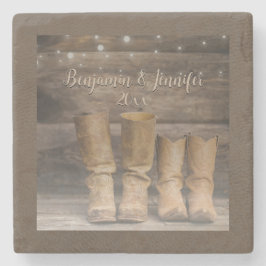 Posavasos De Piedra Oeste de Cowboy Boots Rústico Barn Monograma