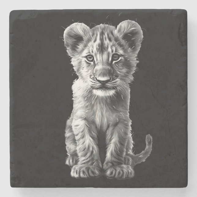 Posavasos De Piedra Oh Bebé Gran Gato Gris (Anverso)
