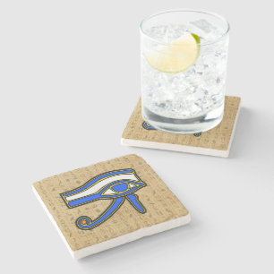 Posavasos De Piedra Ojo De Horus Azul En Jeroglíficos