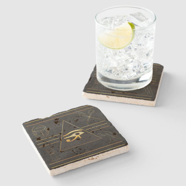 Posavasos De Piedra Ojo egipcio dorado (Lateral)