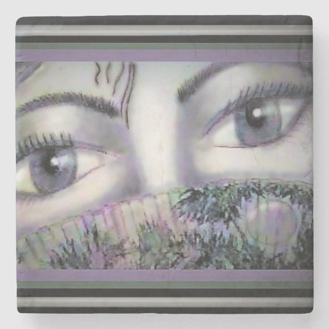 Posavasos De Piedra Ojos detrás del ventilador oriental (Anverso)