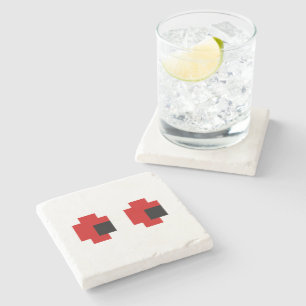 Posavasos De Piedra Ojos rojos fantasmagóricos de 8 bits