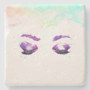 Posavasos De Piedra Ojos y cejas púrpura Glamurosos Acuarela