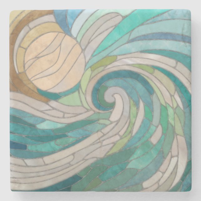 Posavasos De Piedra Ola de mosaico y luna (Anverso)