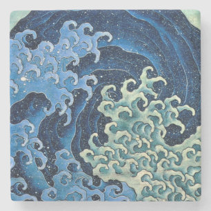 Posavasos De Piedra Ola Femenina de Hokusai Vintage Océano