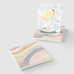 Posavasos De Piedra Olas contemporáneas Acuarela moderna neutral