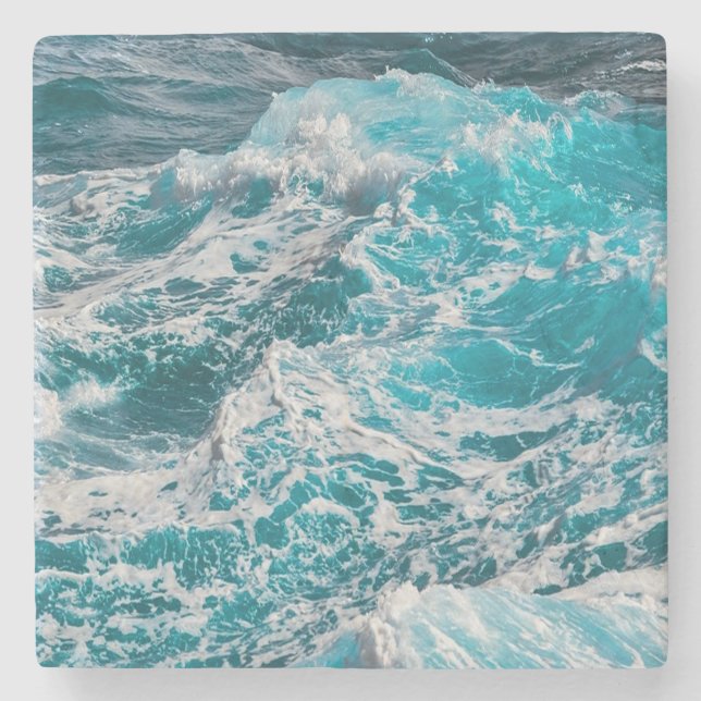 Posavasos De Piedra Olas de verano del océano azul (Anverso)