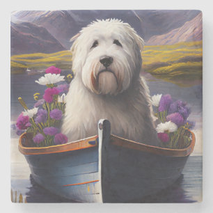 Posavasos De Piedra Old English Sheepdog en remo: Una aventura escénic