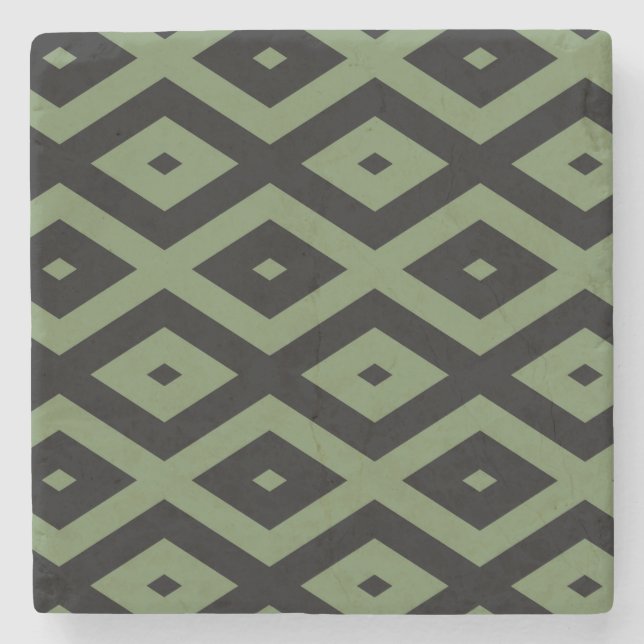 Posavasos De Piedra Olive green and black diamond pattern (Anverso)