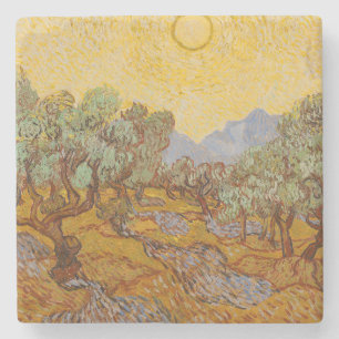 Posavasos De Piedra Olivos de Van Gogh Cielo Sol Amarillo