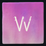 Posavasos De Piedra Ombre color de agua rosa monograma<br><div class="desc">Un fondo digital de color violeta rojo rosado con diseño monográfico.</div>