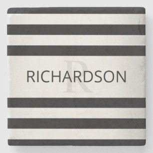 Posavasos De Piedra Ombre de rayas plateado contemporáneo y negro