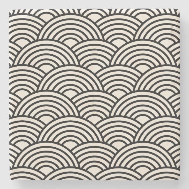 Posavasos De Piedra Onda Japonesa Seigaiha Blanco Negro Y Crema (Anverso)