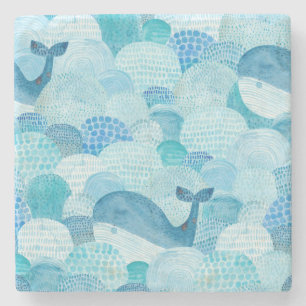 Posavasos De Piedra Ondas, ballena, textura azul infantil