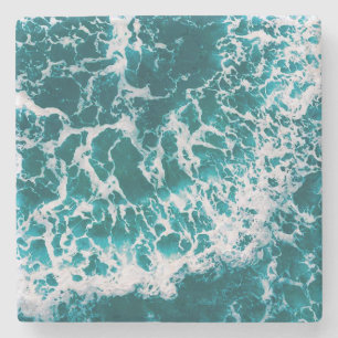 Posavasos De Piedra Ondas oceánicas verde azuladas