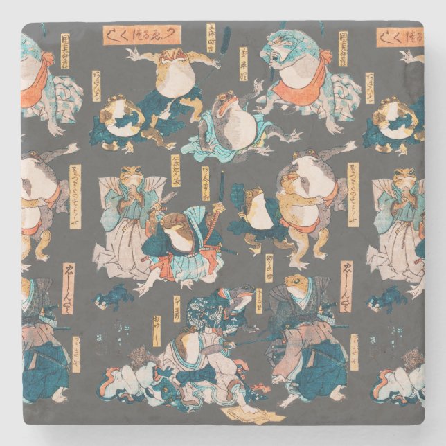 Posavasos De Piedra Ondulaciones ukiyo-e de rana japonesa (Anverso)