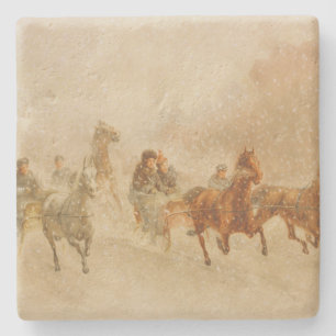 Posavasos De Piedra One Horse Open Sleigh Race Christmas