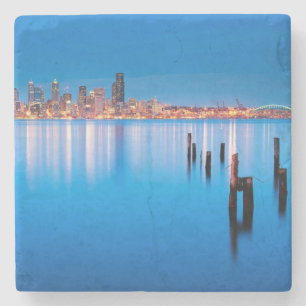 Posavasos De Piedra Opinión azul de la hora de Seattle céntrica