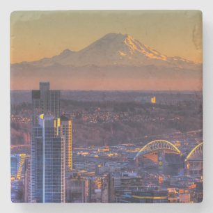 Posavasos De Piedra Opinión de Seattle céntrica, fútbol del paisaje