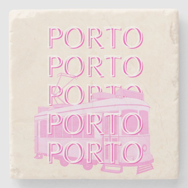 Posavasos De Piedra Oporto Travel Art, Portugal Travel Art, Pink (Anverso)