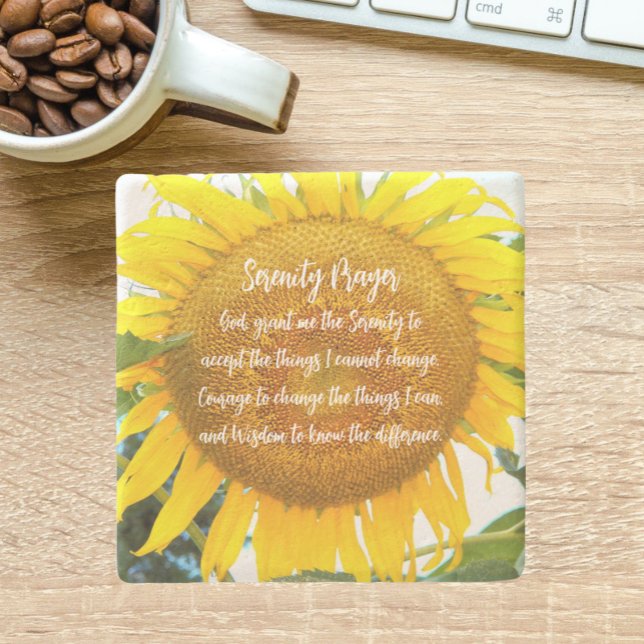 Posavasos De Piedra Oración de Serenity Floral de girasol amarillo (In Situ)