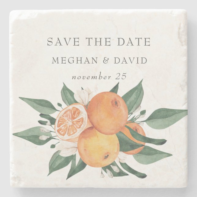 Posavasos De Piedra Orange Blossoms Citrus Botanical Wedding   (Anverso)