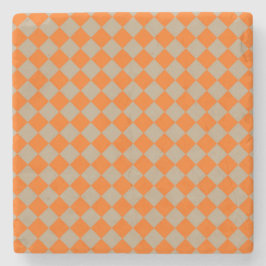 Posavasos De Piedra Orange Taupe Checker Diamond Pattern