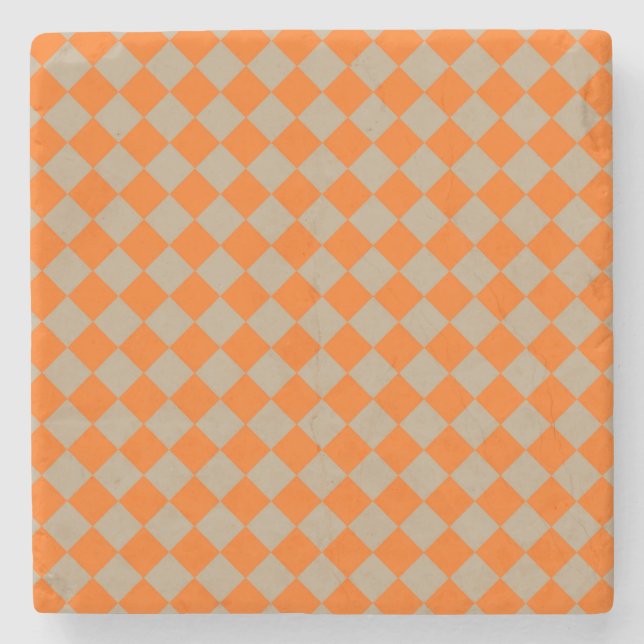 Posavasos De Piedra Orange Taupe Checker Diamond Pattern (Anverso)