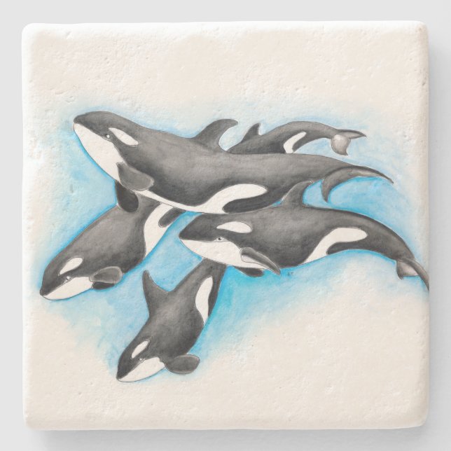 Posavasos De Piedra orcas en azul (Anverso)