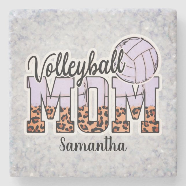 Posavasos De Piedra Orgullosa Voleibol Mamá - Sirviendo Apoyo (Anverso)
