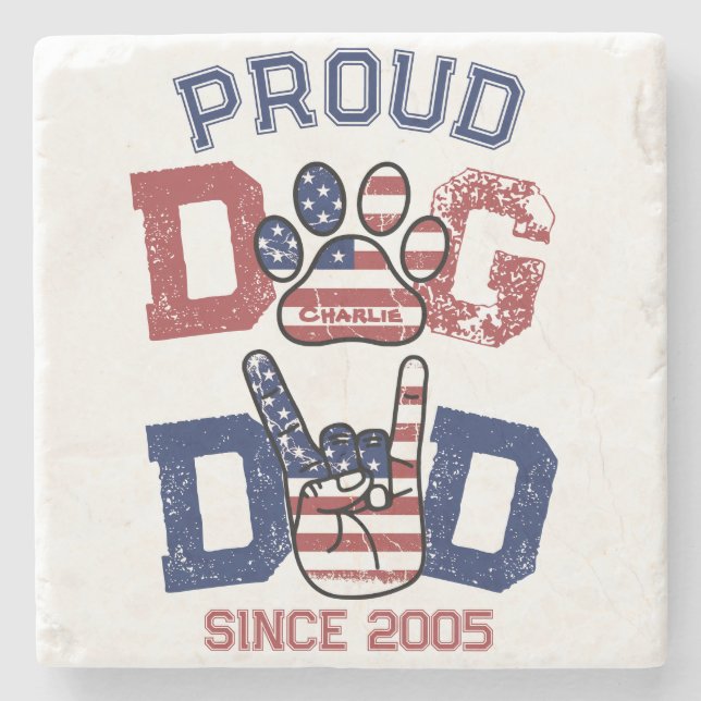Posavasos De Piedra Orgulloso perro Mascota estadounidense ama a papá  (Anverso)