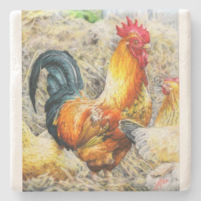 Posavasos De Piedra Orgulloso Rooster (Anverso)