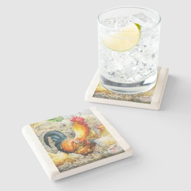 Posavasos De Piedra Orgulloso Rooster (Lateral)