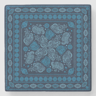 Posavasos De Piedra Ornamento oriental de Paisley - azul
