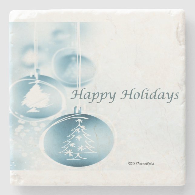 Posavasos De Piedra Ornamentos azules de Navidad (Anverso)