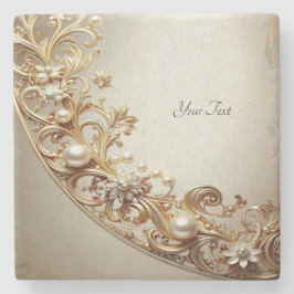 Posavasos De Piedra Ornate Gold Flourish Stone Coaster