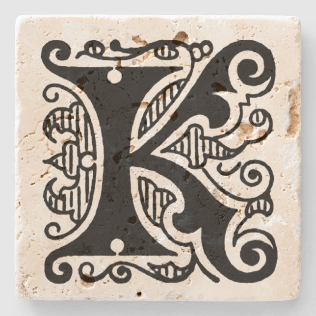 Posavasos De Piedra Ornate Monograma 'K' (Anverso)