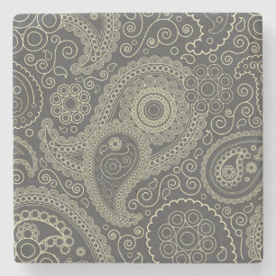 Posavasos De Piedra Ornate Paisley negro y dorado delgado