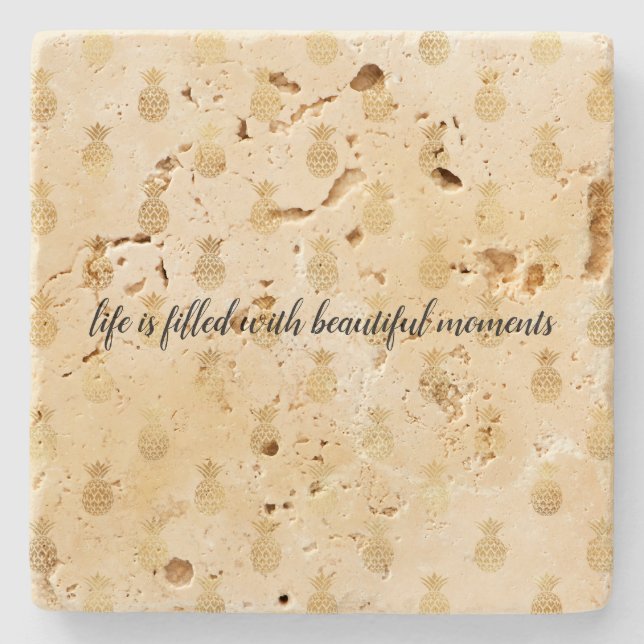 Posavasos De Piedra Oro Amarillo Piñas Tropicales (Anverso)