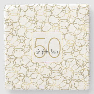 Posavasos De Piedra Oro Blanco Glam Elegantes Círculos 50 y Fabulosos